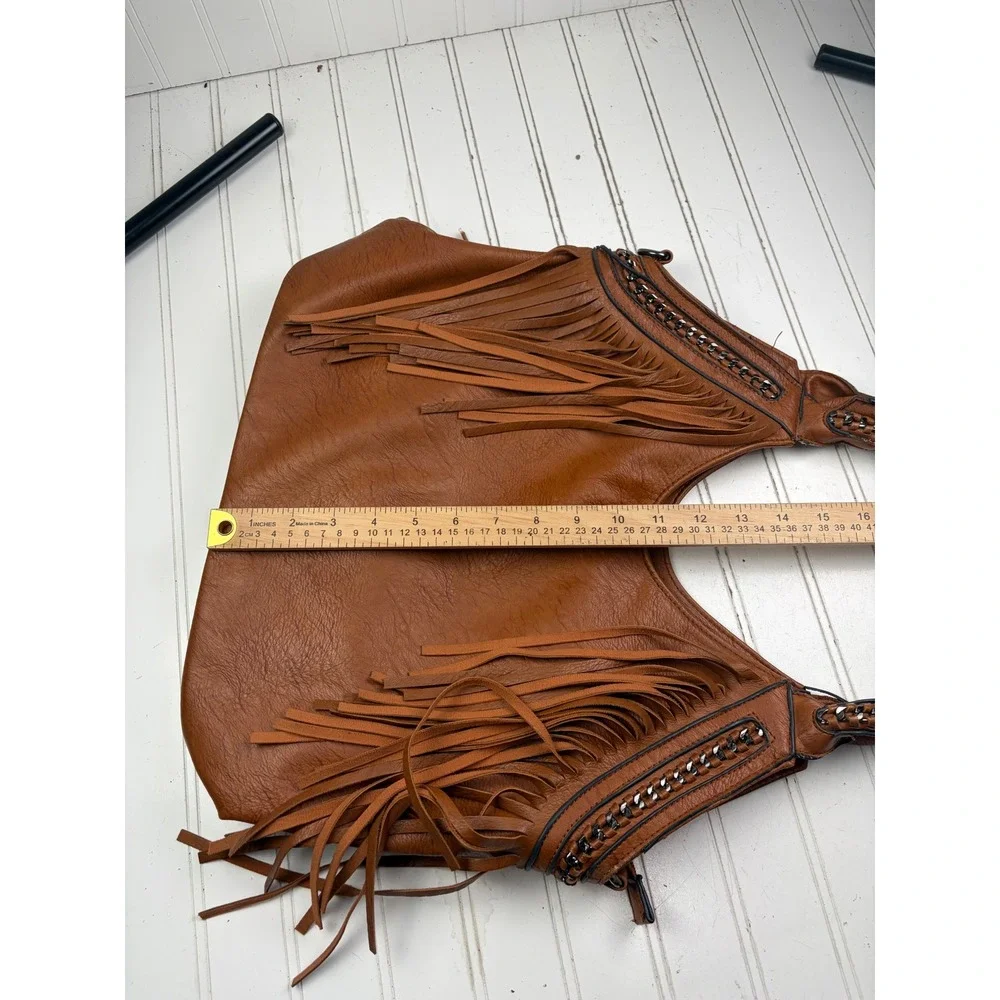 Vintage Y2K Brown Fringe Western Boho Large Hobo Shoulder Bag Purse